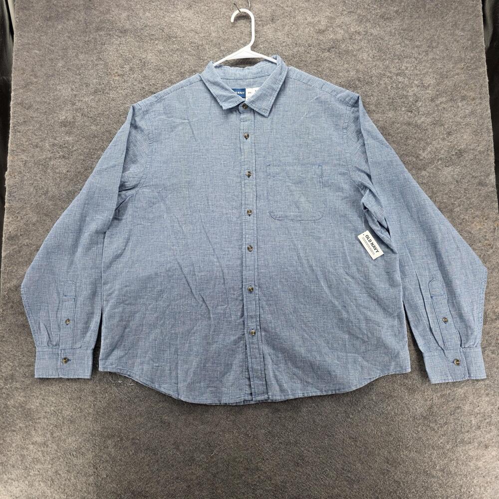 Old Navy Shirt Mens 2XL Blue Long Sleeve Button Up Regular Fit Linen Blend